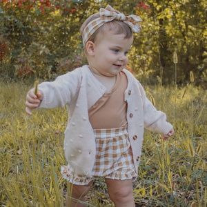 Toffee Gingham Plaid 3 Piece Set Cottagecore Baby